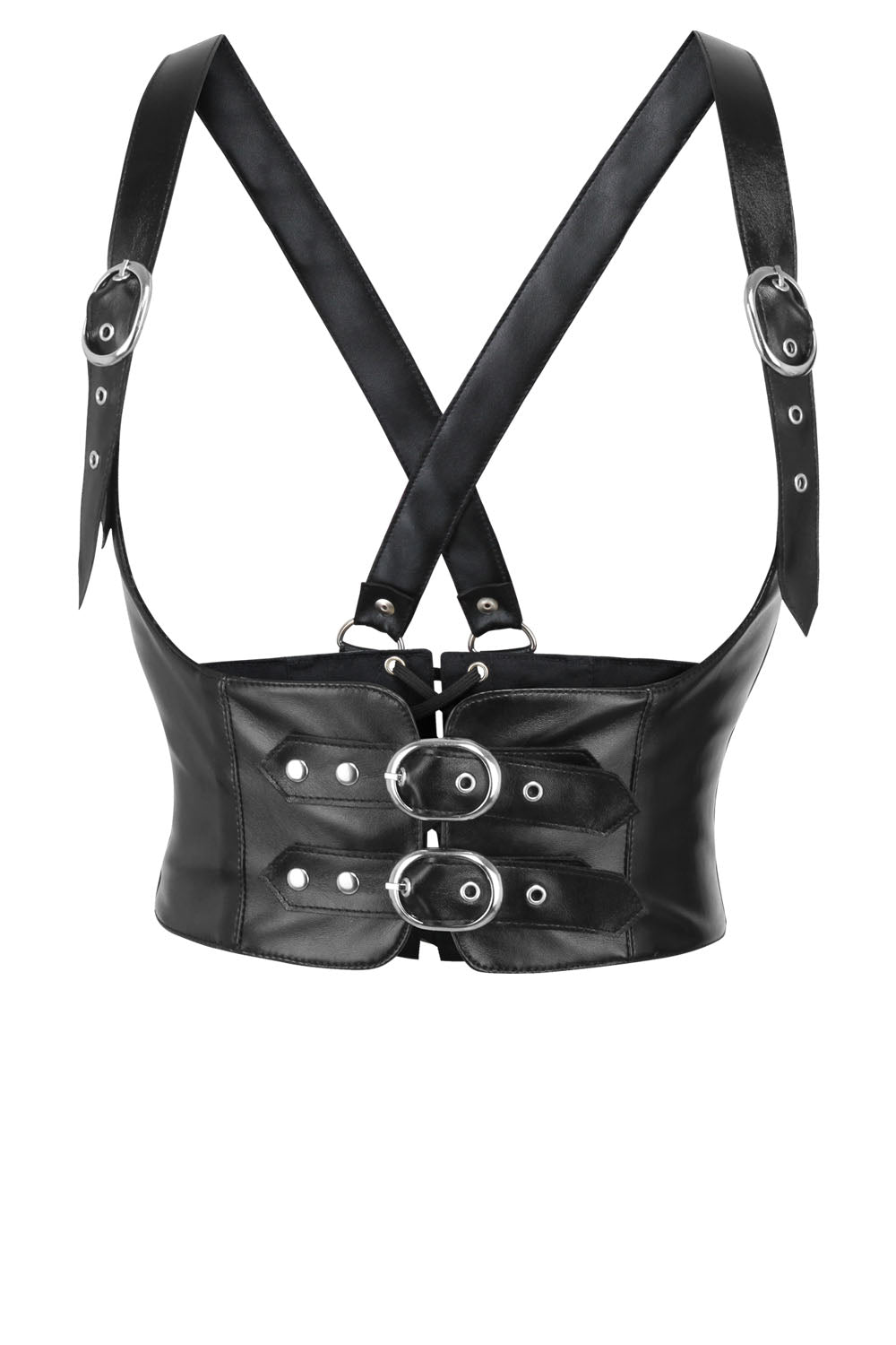 Midnight Black Cyndi Faux Leather Harness Underbust Corset
