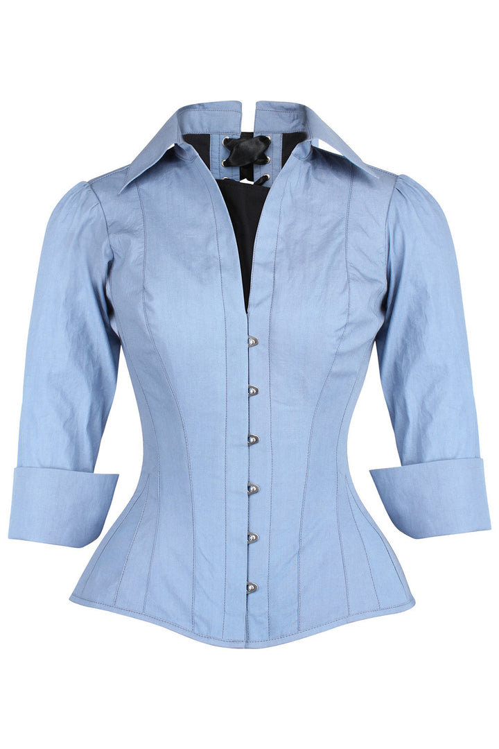 Powder Blue Curtisa Overbust Cotton Corset Shirt