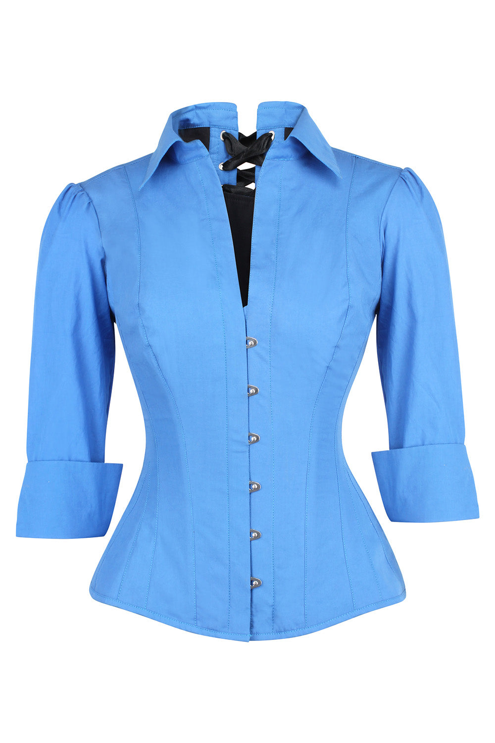 Azure Blue Curtisa Overbust Cotton Corset Shirt