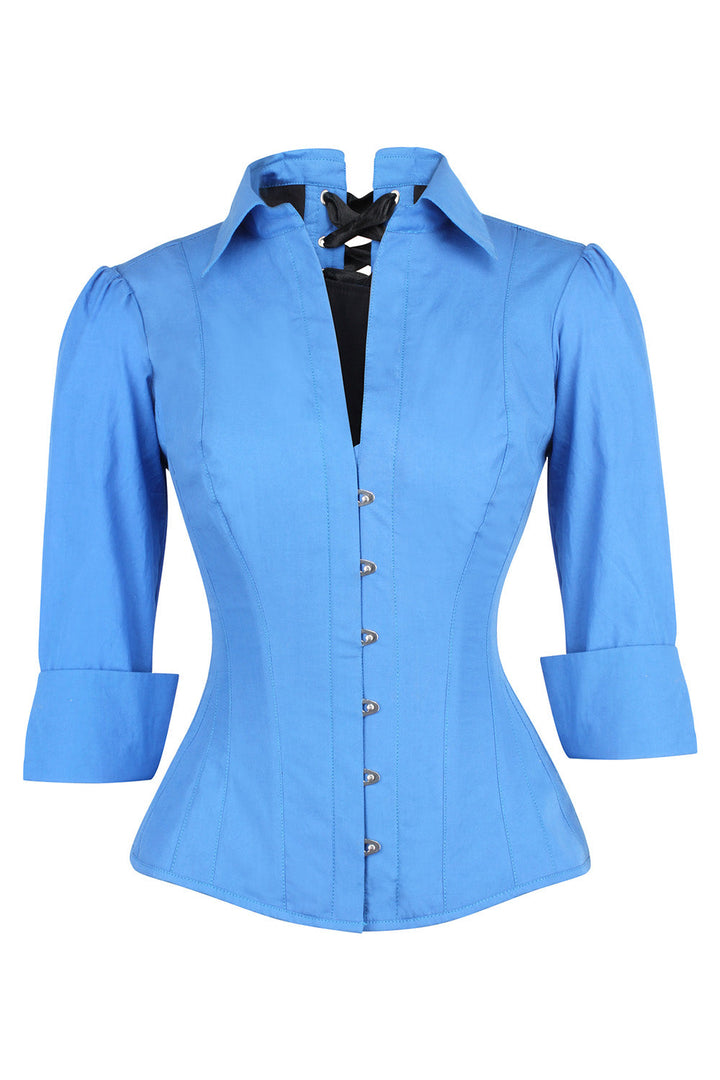 Azure Blue Curtisa Overbust Cotton Corset Shirt