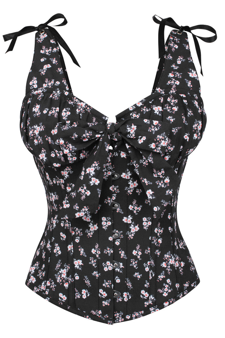 Black Darnisha Floral Digital Printed Overbust Corset