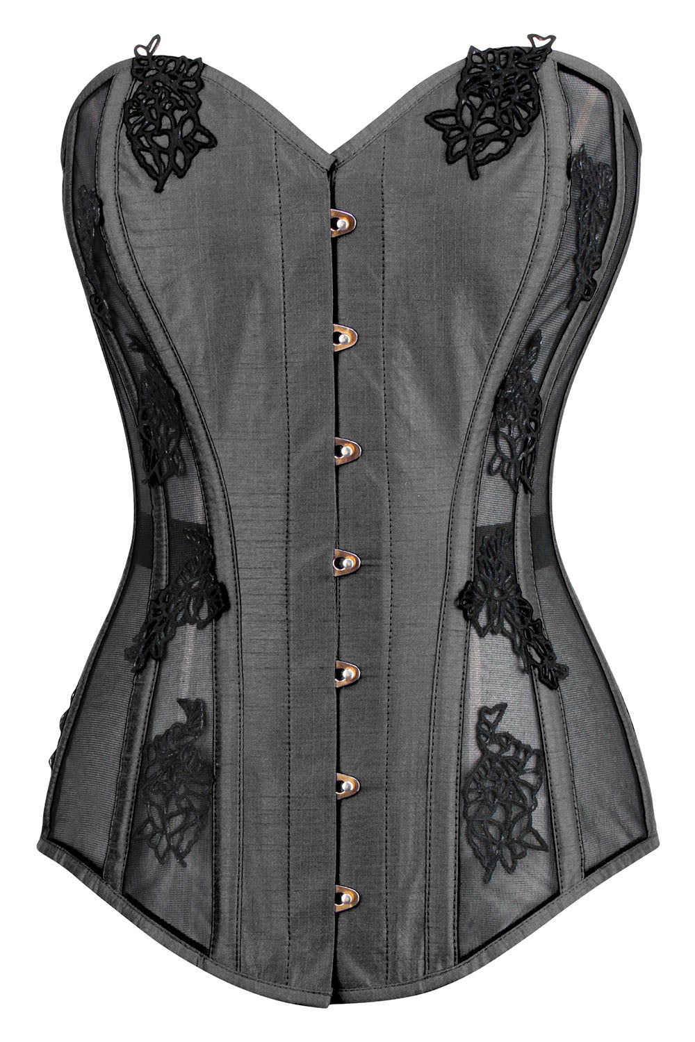 Charcoal Valerie Overbust Corset with Black Lace and Mesh Panels