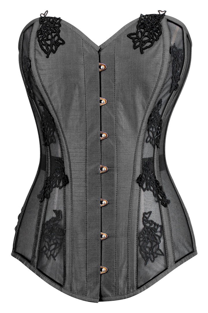 Charcoal Valerie Overbust Corset with Black Lace and Mesh Panels