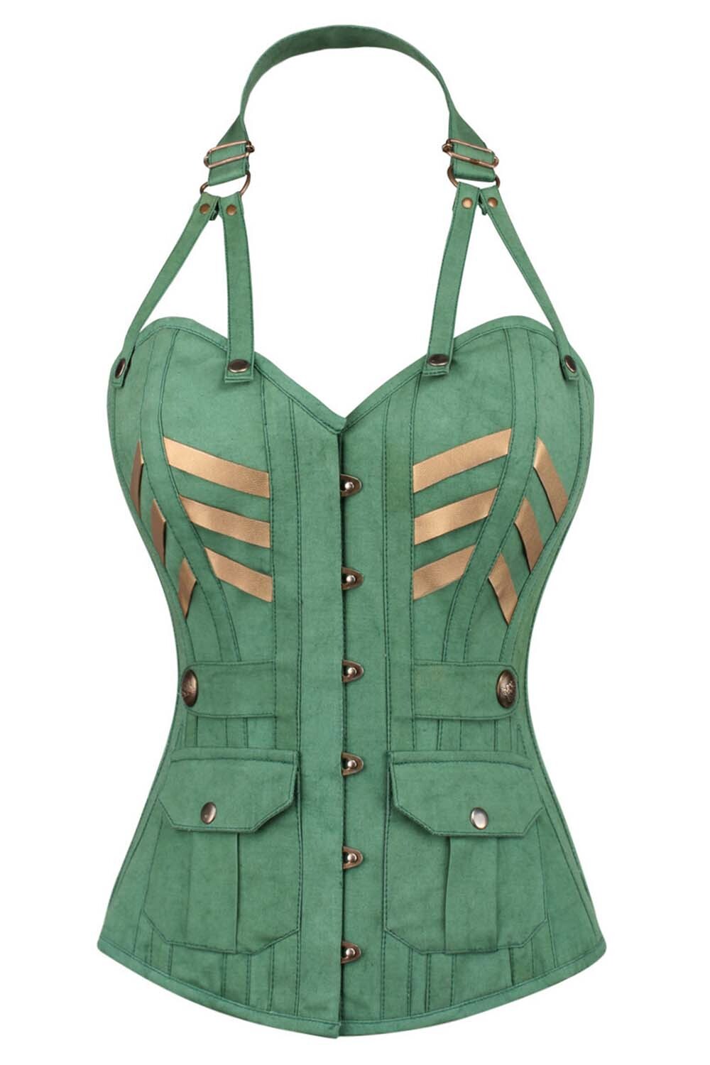 Emerald Green Davisha Military Cotton Overbust Corset