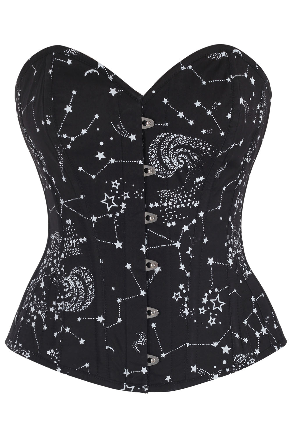 Midnight Black Constellation Astronomy Overbust Cotton Corset