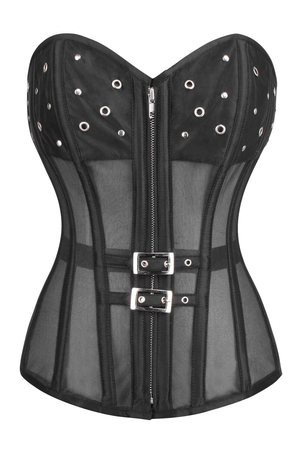Midnight Black Lavonda Overbust Corset with Mesh Panels