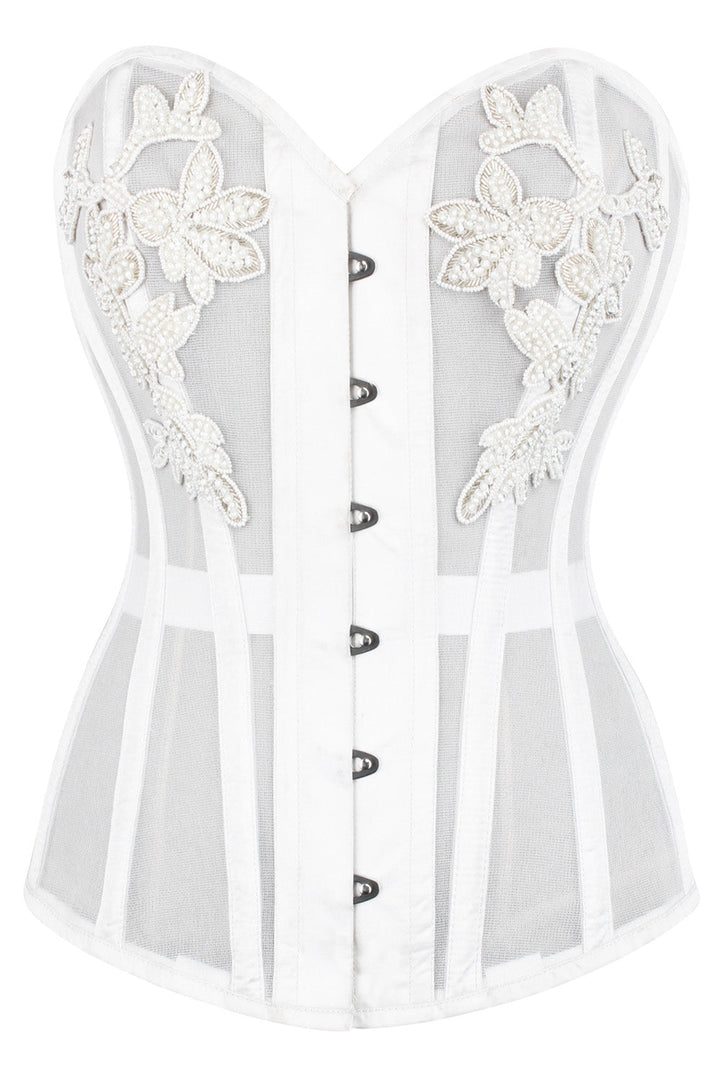 Laquita White Mesh with Lace Applique Overbust Corset