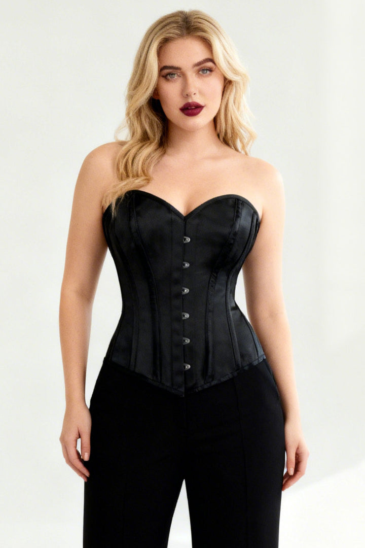 Midnight Black Hadlea Satin Overbust Corset