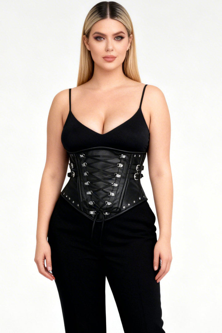 Jacklynn Midnight Black Faux Leather Underbust Gothic Corset