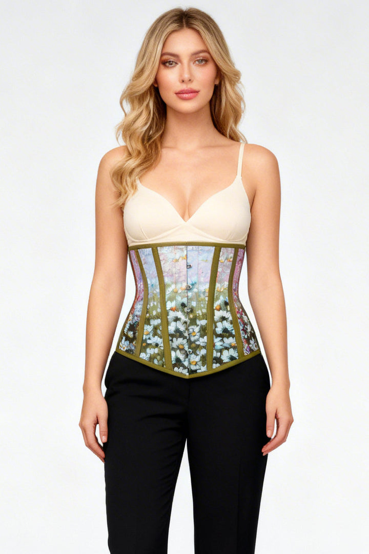 Meadow Bloom Michi Underbust Corset in Olive Floral