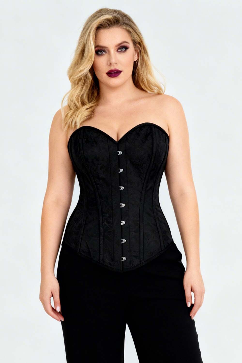 Valerie Midnight Black Brocade Longline Overbust Corset