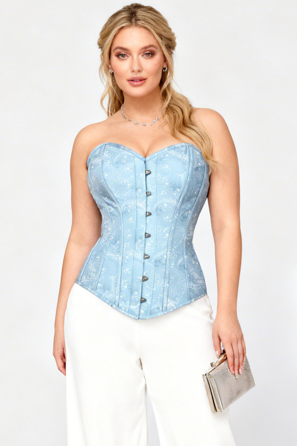 Sky Blue Astronomy Print Longline Overbust Corset