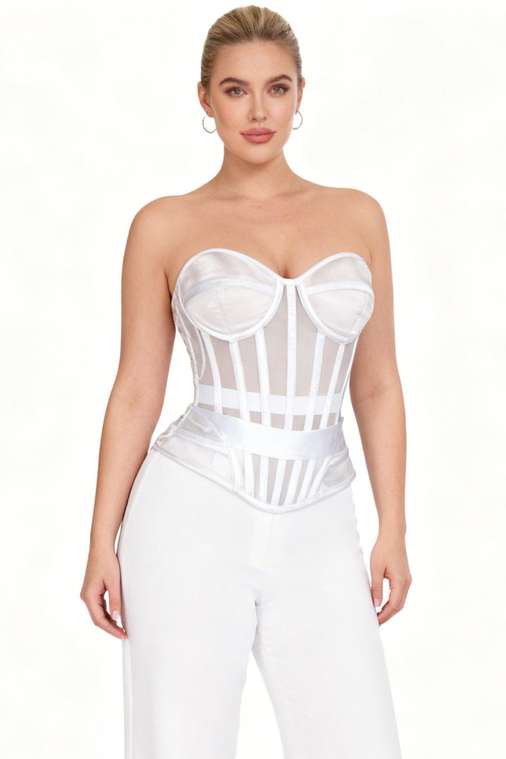 Sherae White Mesh Overbust Corset — on-model front view
