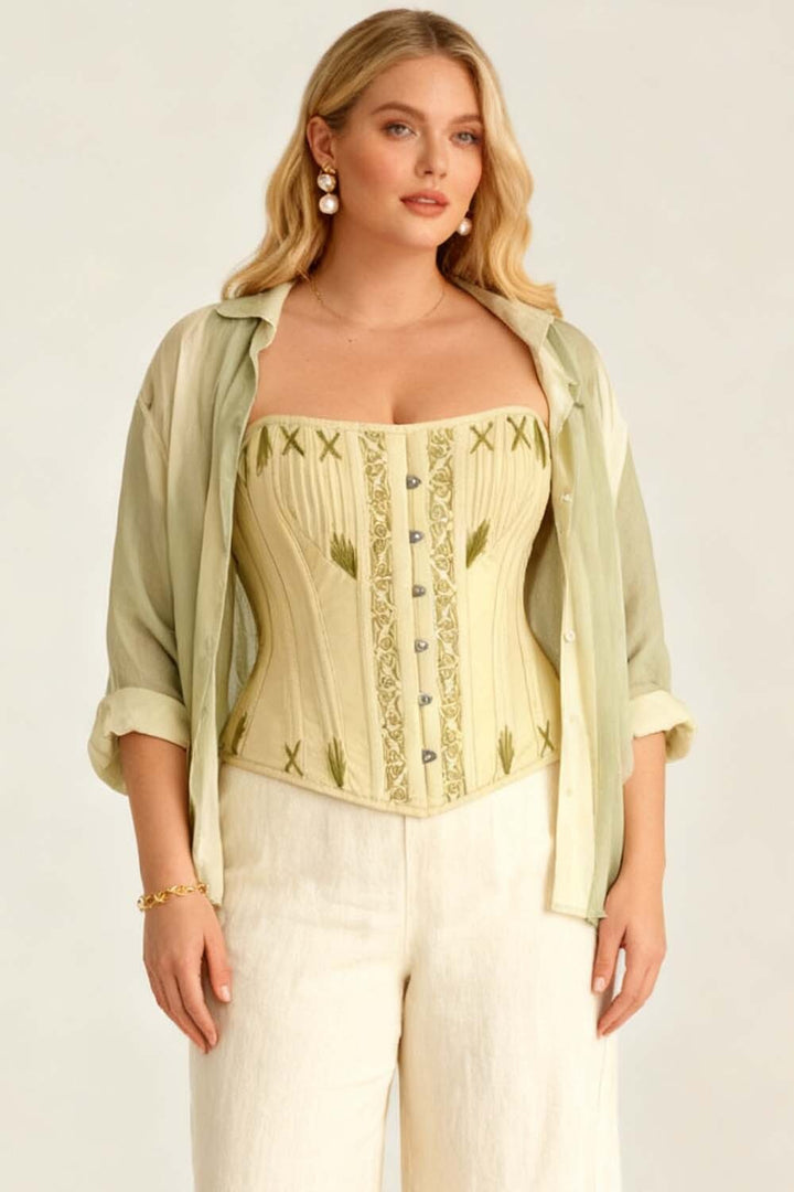 Mercia Butter Yellow Cotton Waist Training Corset — on-model front view