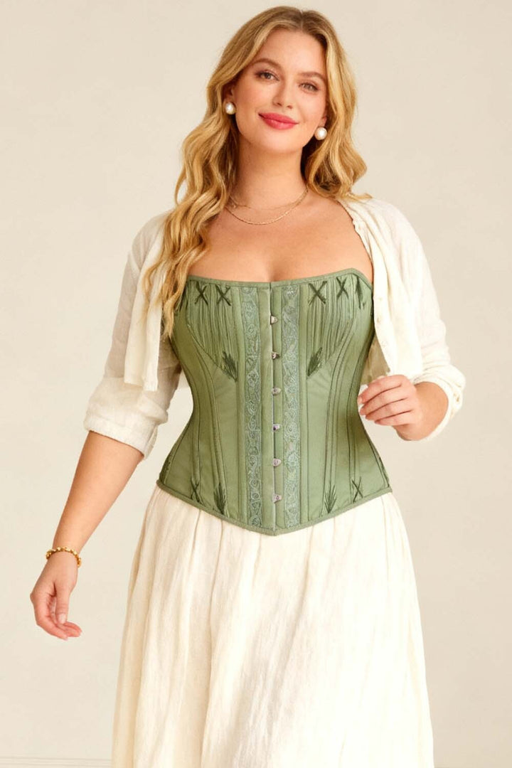 Mercia Mint Green Cotton Waist Training Corset — on-model front view