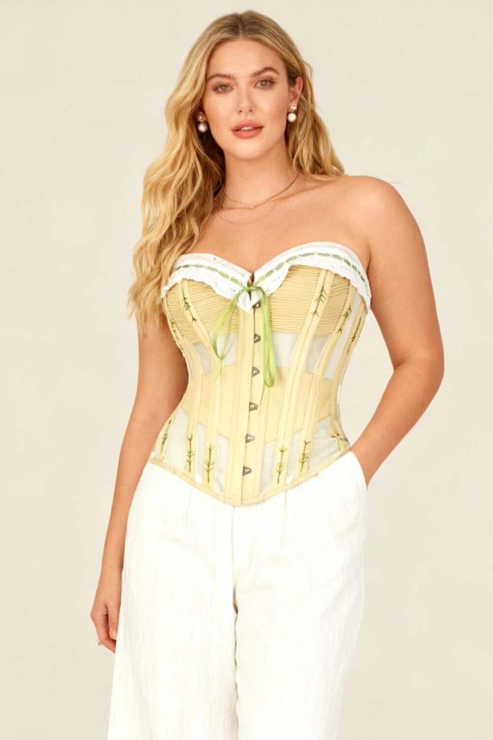 Shalonda Butter Yellow Mesh Cotton Waist Training Corset — on-model front view