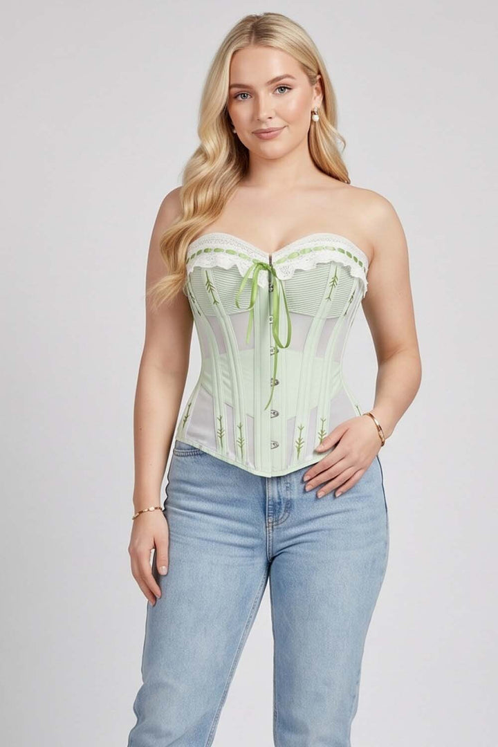 Shalonda Mint Green Mesh Cotton Waist Training Corset — on-model front view