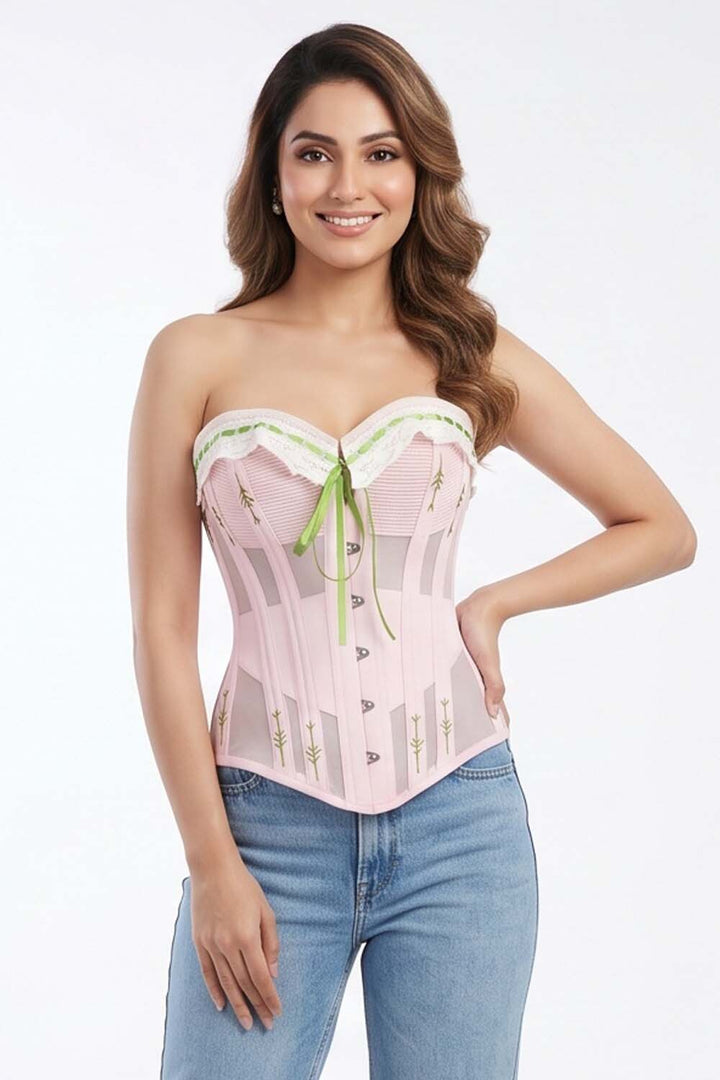 Shalonda Pink Mesh Cotton Waist Training Corset — on-model front view