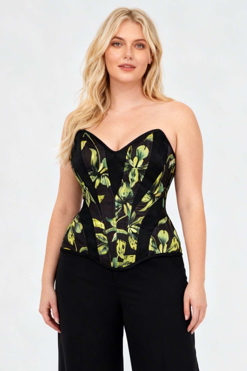 Botanical Black Green Ronae Overbust Corset