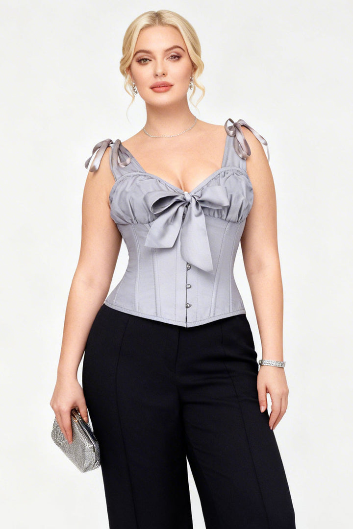 Darnisha Grey Overbust Corset with Bow Detail and Shoulder Straps