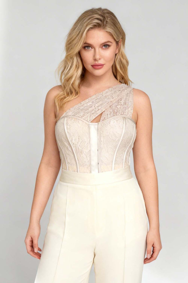 Champagne Zelene Overbust Lace Overlay Corset