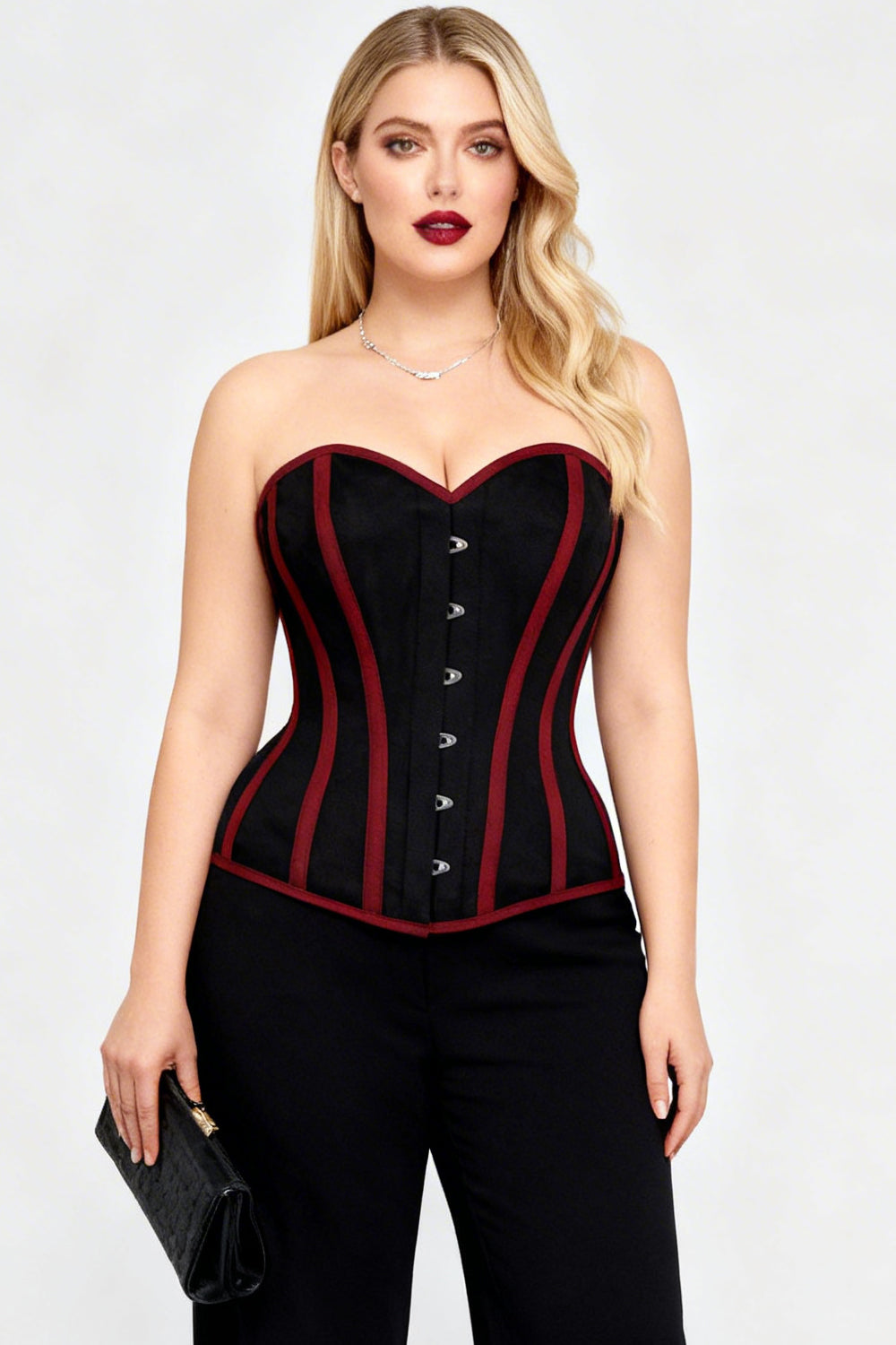 Midnight Black Burgundy Trim Laquita Overbust Cotton Corset