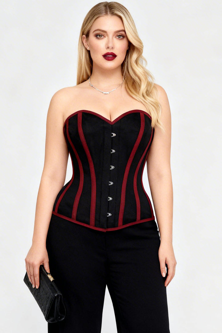Midnight Black Burgundy Trim Laquita Overbust Cotton Corset