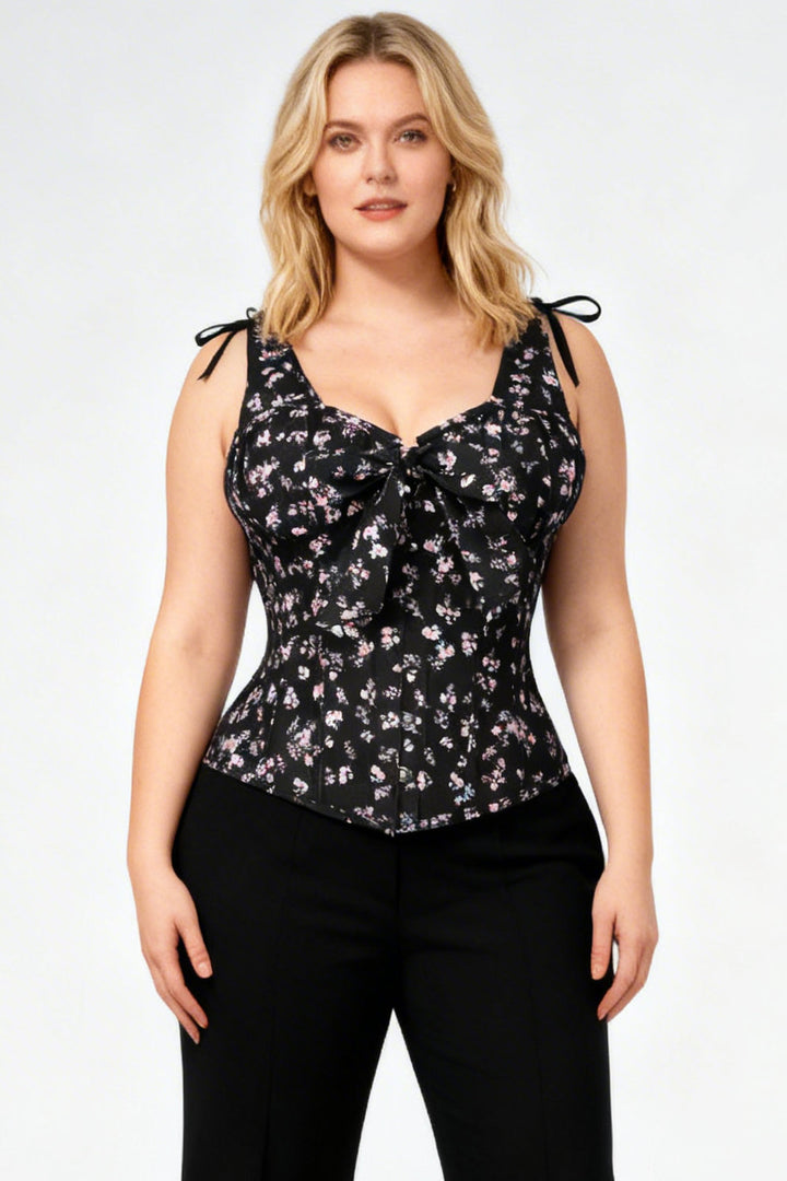 Black Darnisha Floral Digital Printed Overbust Corset