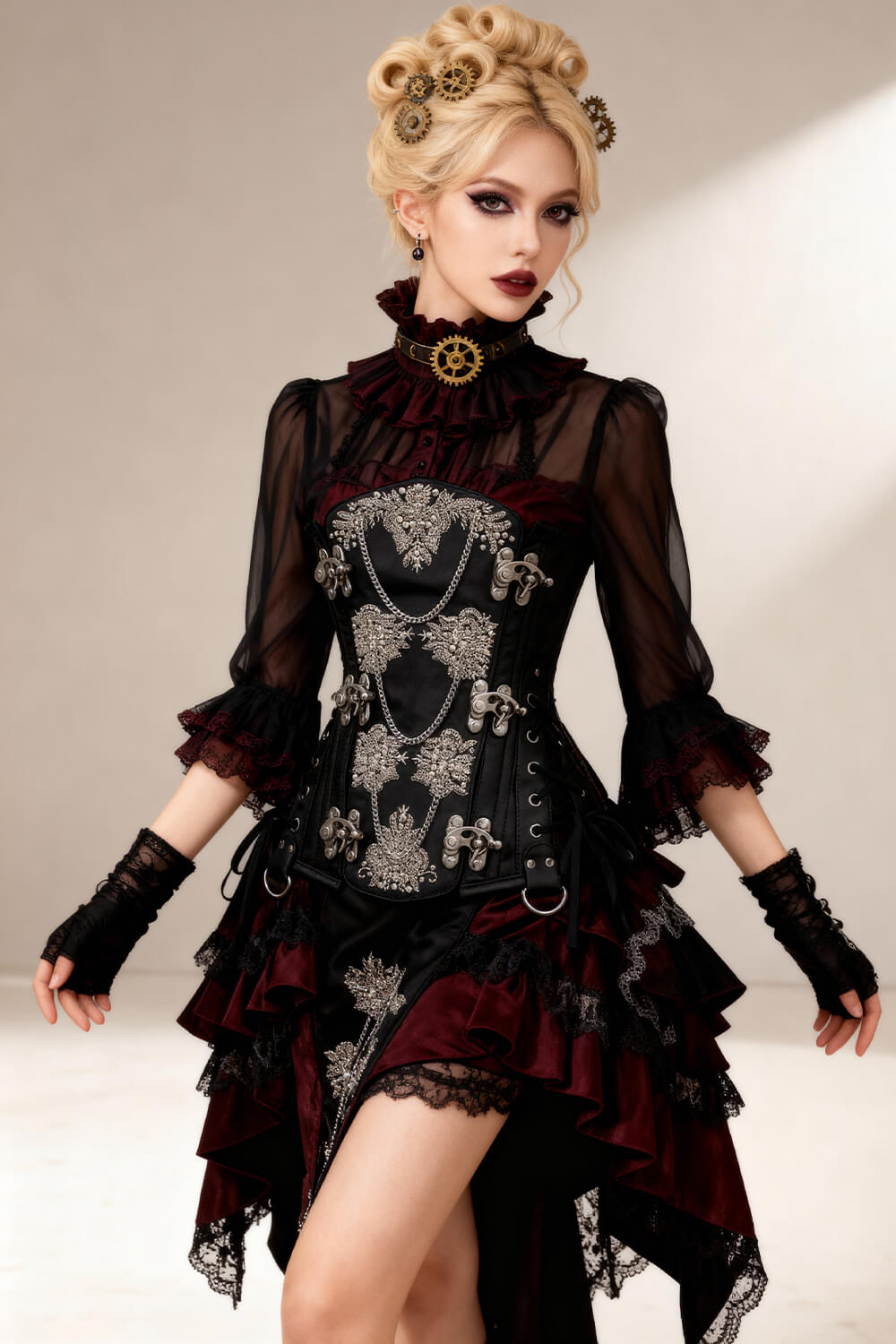 Midnight Black Yulia Underbust Embroidered Corset