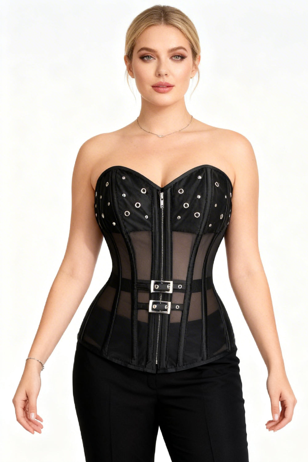 Midnight Black Lavonda Overbust Corset with Mesh Panels