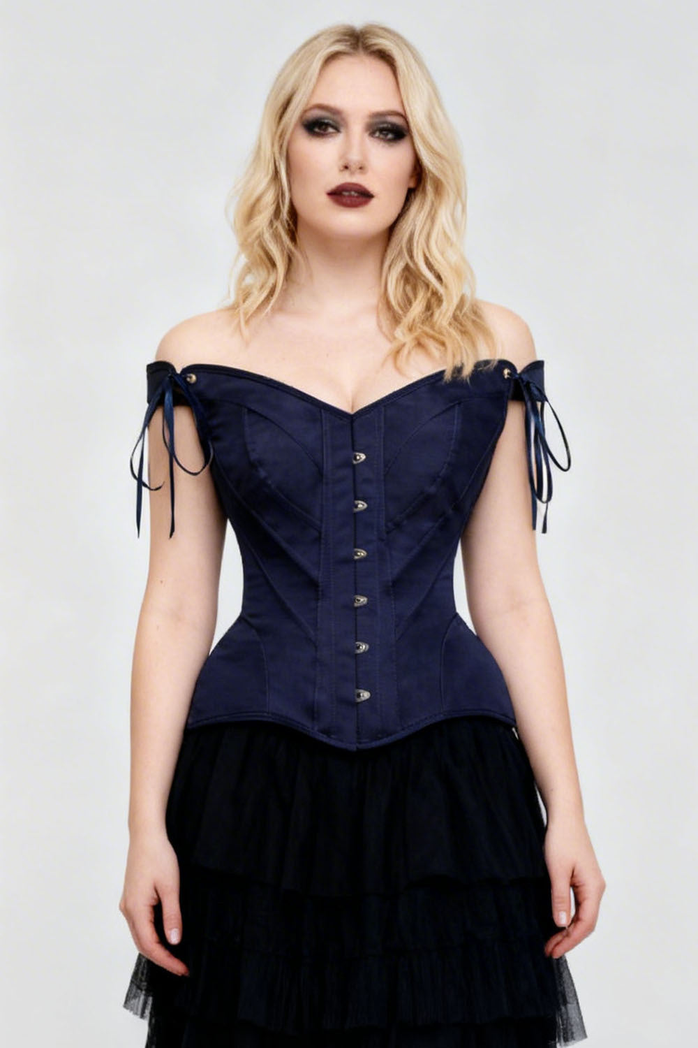 Navy Holliann Off-Shoulder Overbust Corset
