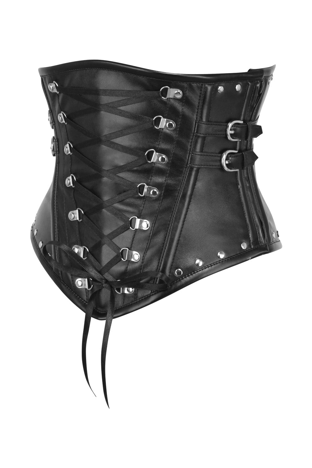 Jacklynn Midnight Black Faux Leather Underbust Gothic Corset