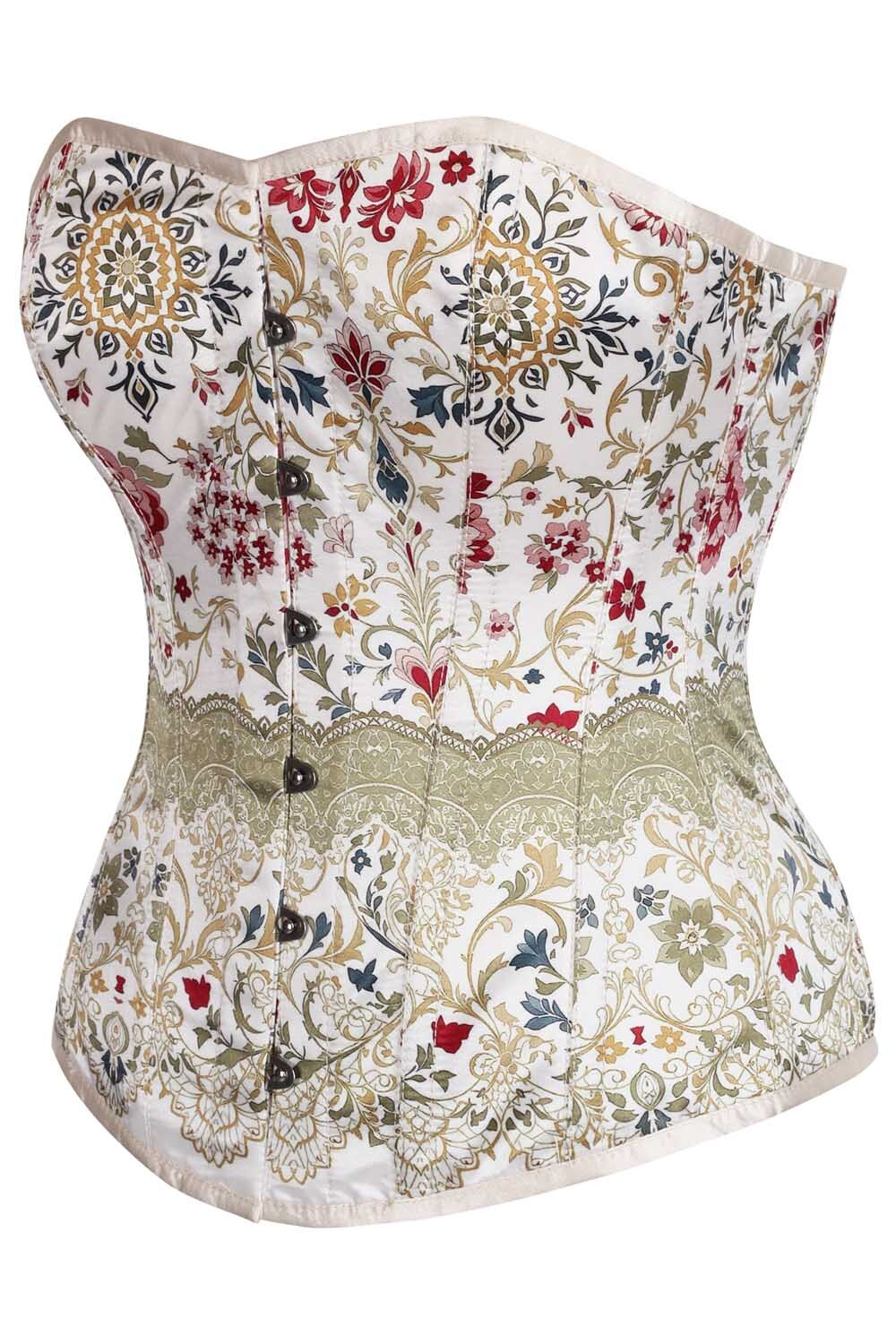 Raevyn Ivory Floral Overbust Steel Boned Corset