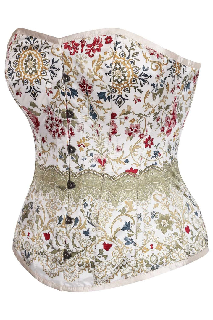 Raevyn Ivory Floral Overbust Steel Boned Corset