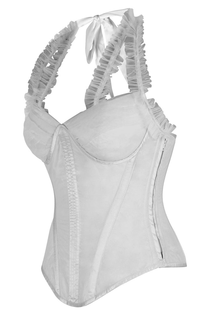 Sharolyn White Satin Net Overbust Corset — side view