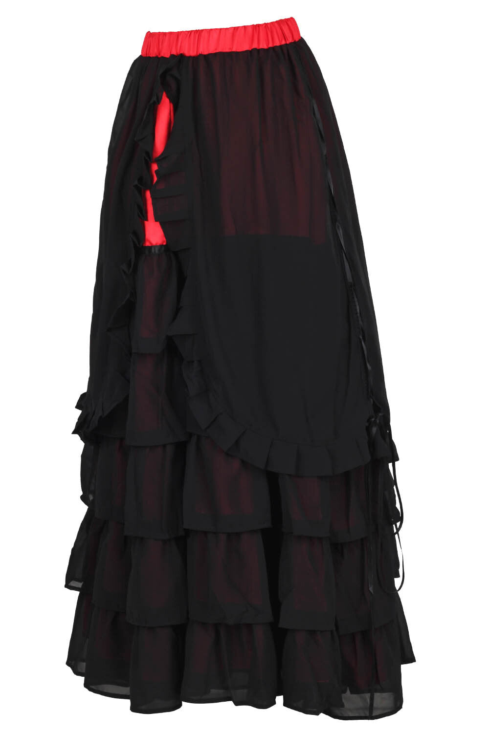 Akemi Black Red Satin Georgian Tiered Skirt