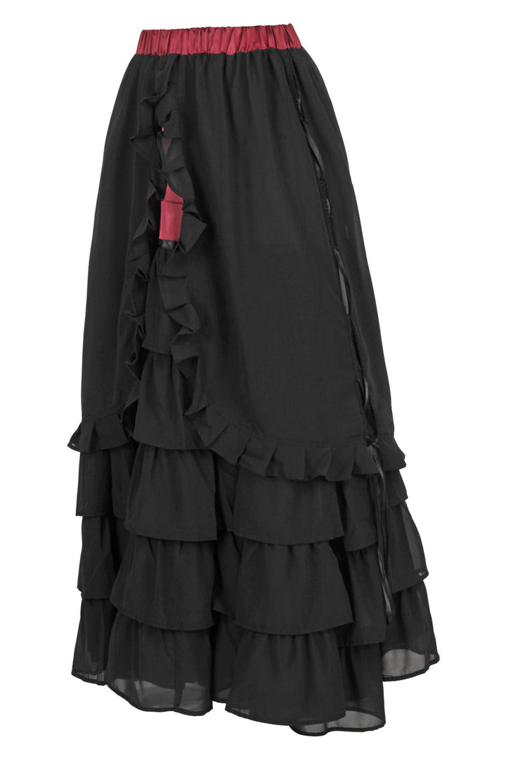 Akemi Maroon Victorian Layered Skirt with Black Georgette