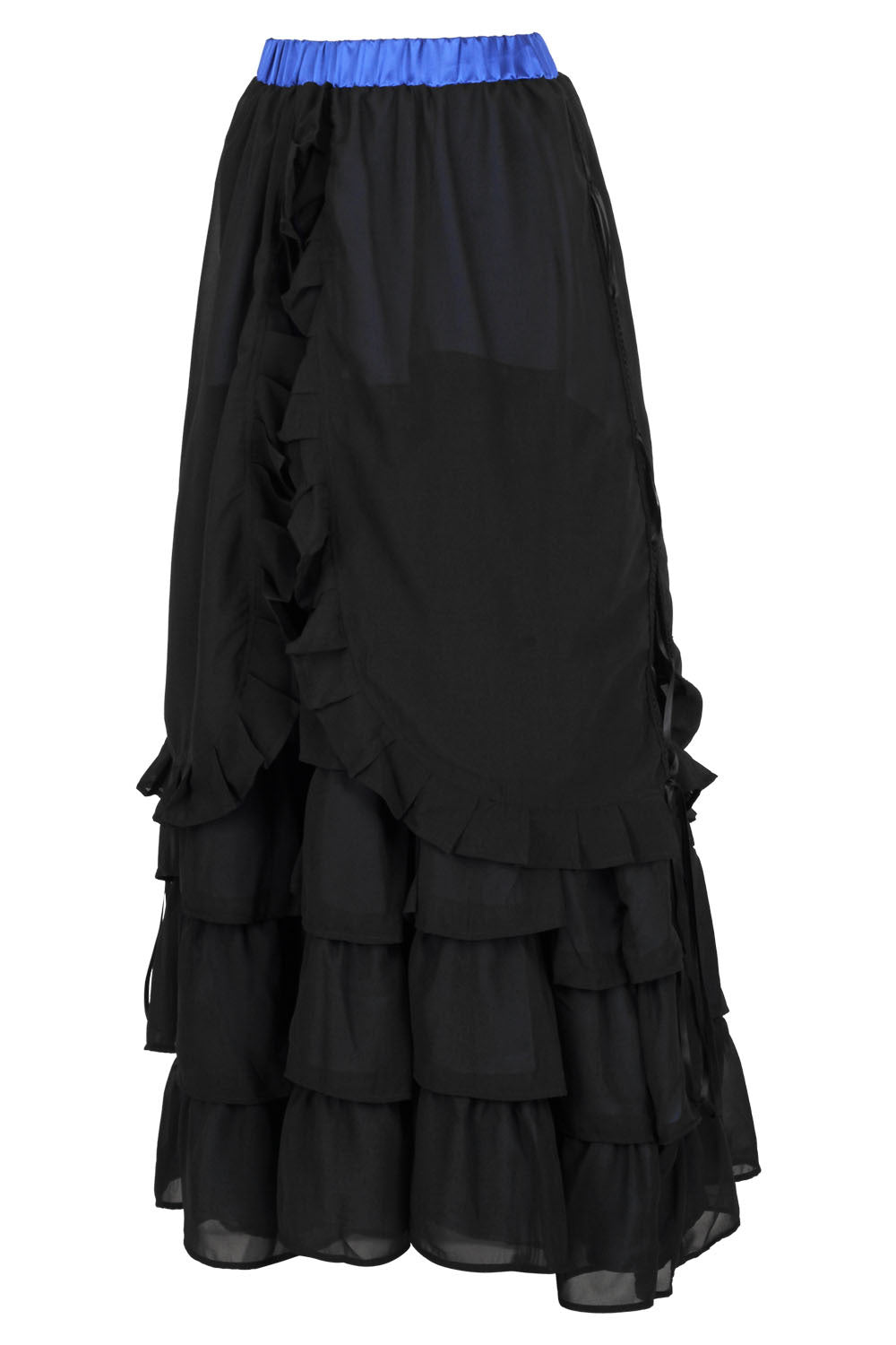Akemi Blue Satin Black Georgette Victorian Layered Skirt