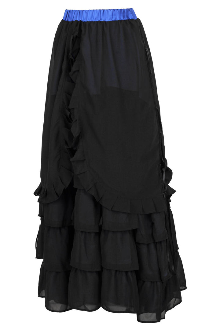Akemi Blue Satin Black Georgette Victorian Layered Skirt