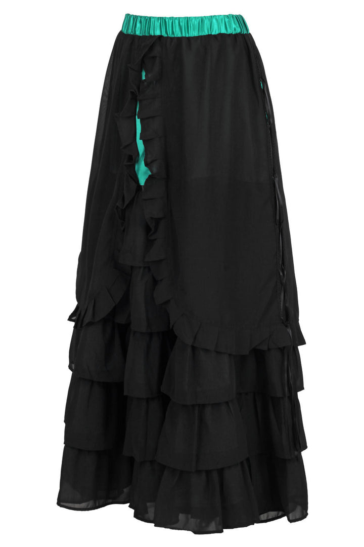 Akemi Emerald Satin Black Georgette Victorian Layered Skirt