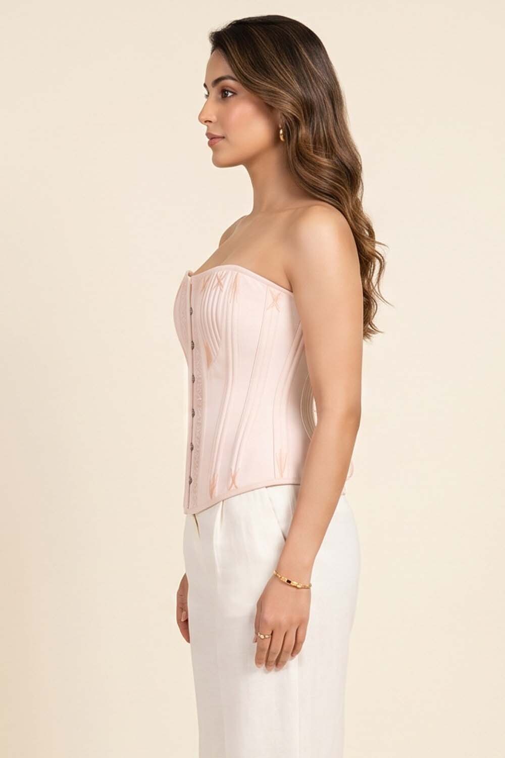 Mercia Peach Pink Cotton Waist Training Corset — side view (alternate shoot)