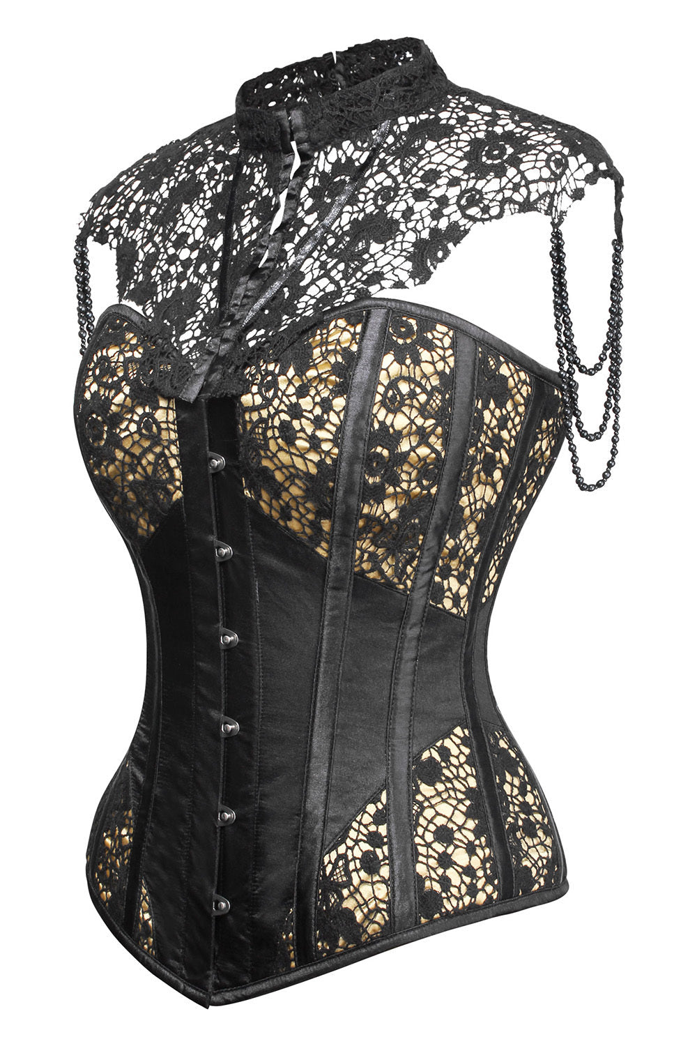 Black and Gold Cindel Satin with Lace Overbust Gothic Corset