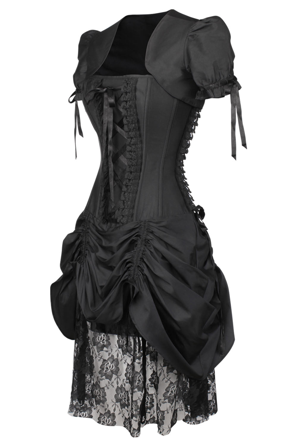 Midnight Black Leroy Steel Boned Corset Dress with Bolero