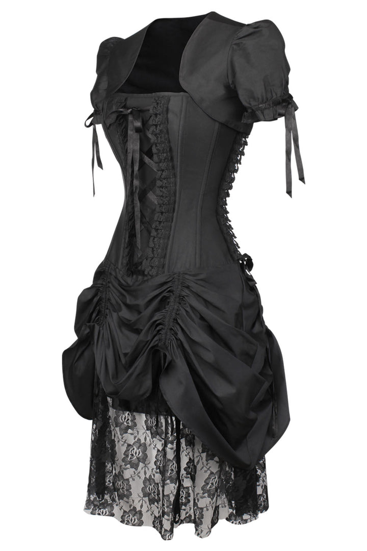 Midnight Black Leroy Steel Boned Corset Dress with Bolero