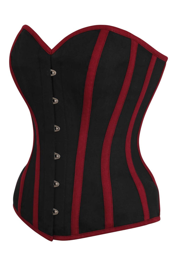 Midnight Black Burgundy Trim Laquita Overbust Cotton Corset