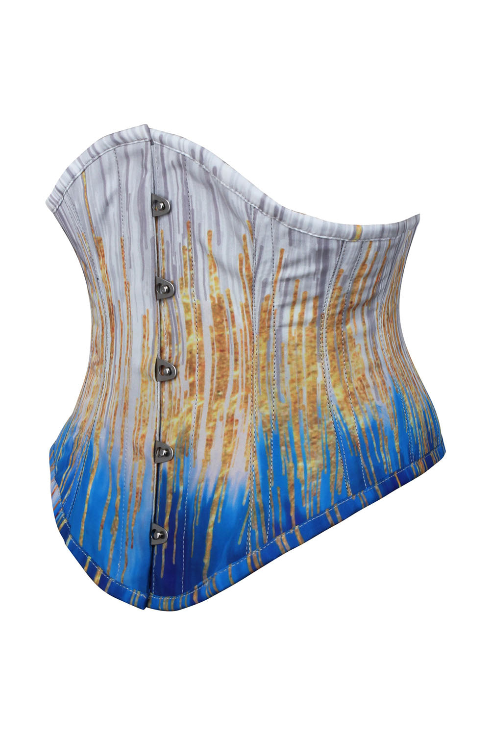 Celestial Blue Gold Abstract Drip Underbust Corset