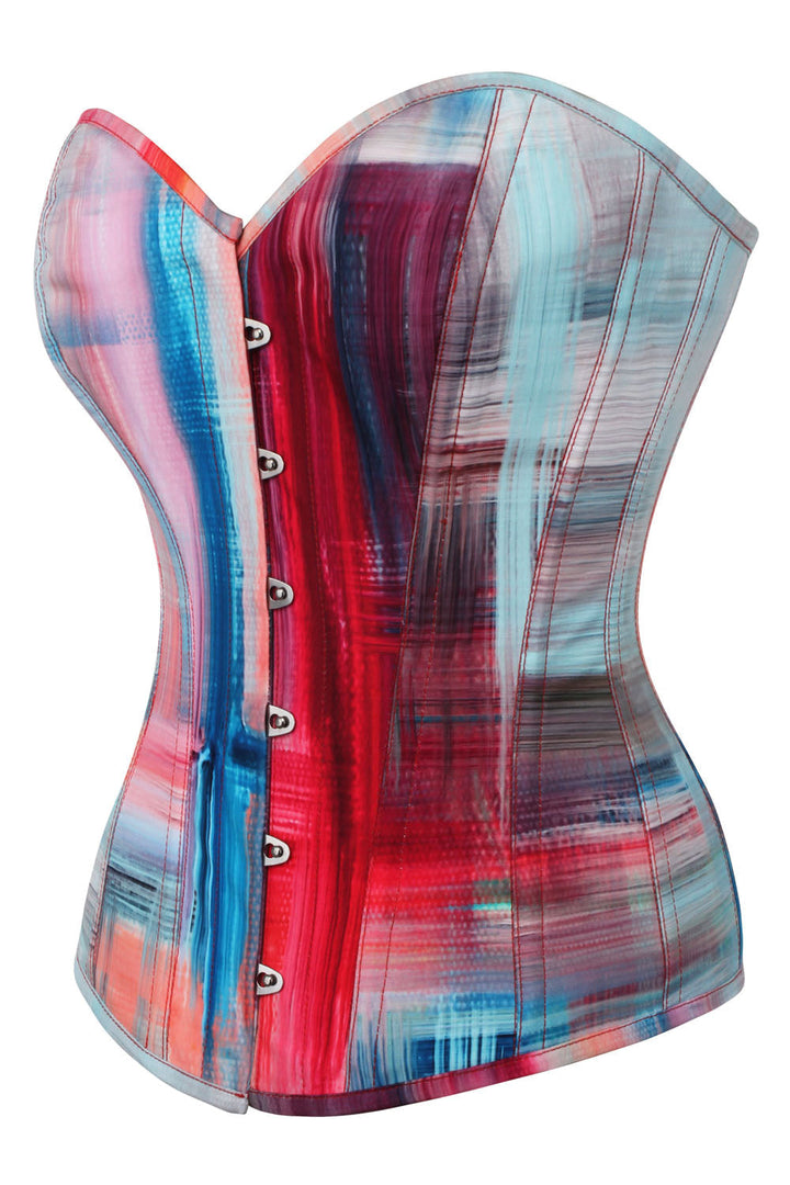 Crimson Azure Abstract Brushstroke Overbust Corset