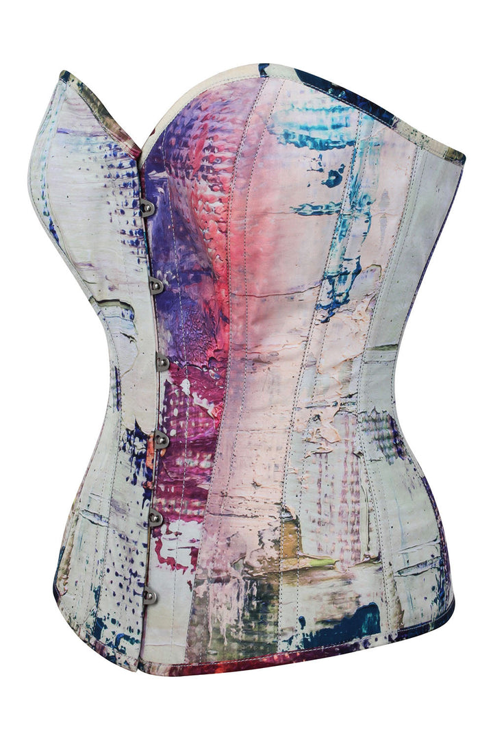 Abstract Patchwork Digital Print Overbust Steel Boned Corset