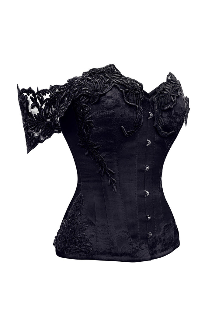 Midnight Black Victorian Lace Cap Sleeve Overbust Corset