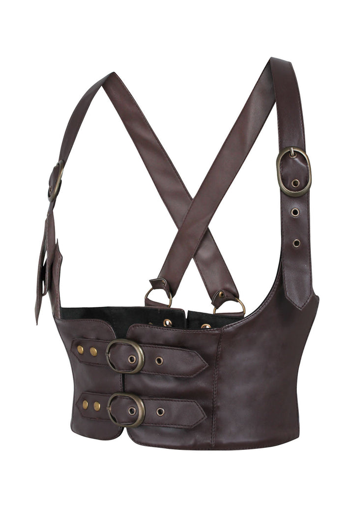 Cyndi Brown Faux Leather Harness Underbust Corset